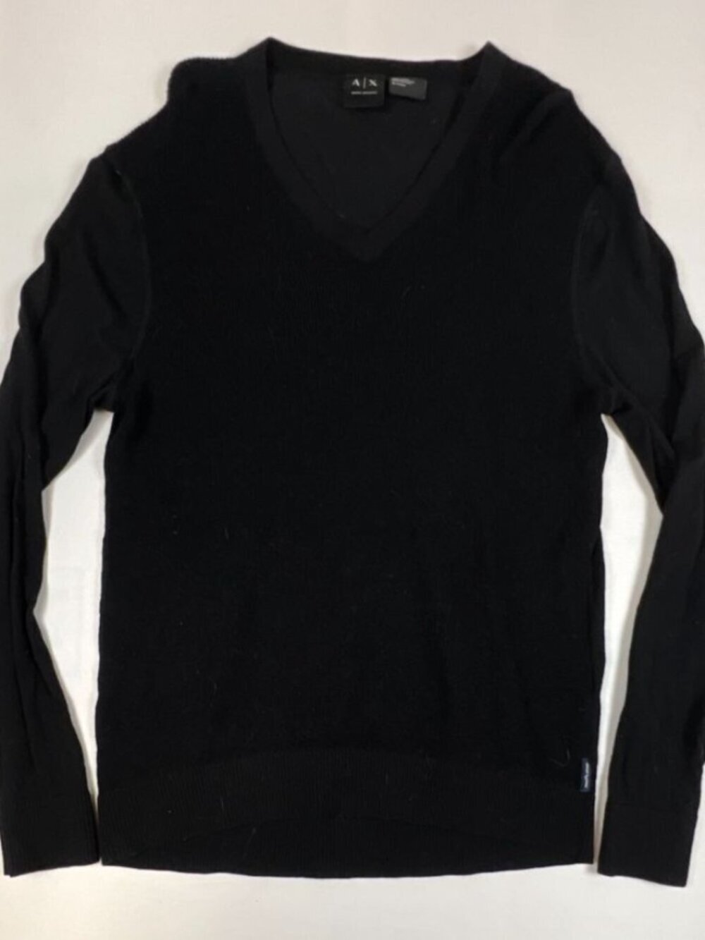 Armani Exchange Men XL Black V-Neck Knit Sweater Cotton Silk Blend